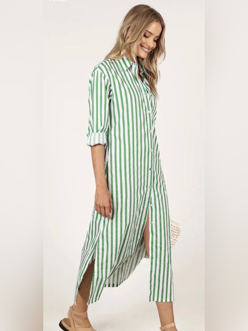 Petal & Pup Mira Shirt Dress | Green & White Vertical Stripe